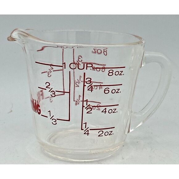 Vtg Fire King Measuring Cup D Handle Glass 1 Cup Red Letters #496 MCM USA - Picture 3 of 5